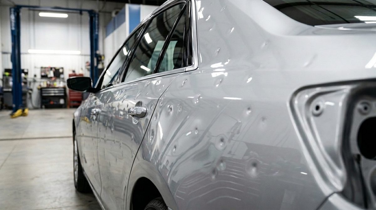 Vehicle with hail damage before repair
